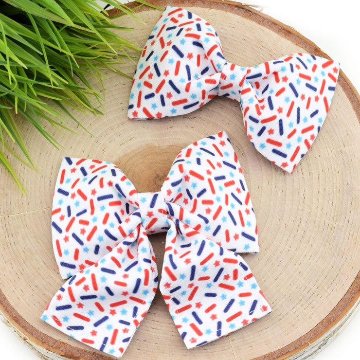 Patriotic Sprinkles Dog Collar Bow ~ 4th of July Dog Collar Bow ~ Summer Dog Bow ~ Patriotic Slide On Collar Bow ~ Sandy Paws Collar Co®