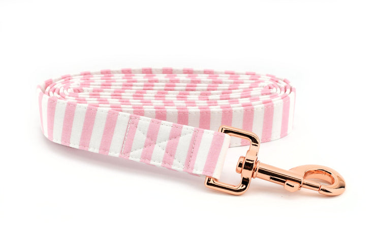 Striped Dog Leash - Light Pink & White ~ Striped Fabric Dog Leash ~ Fabric Dog Leash ~ Rose Gold Hardware ~ Sandy Paws Collar Co