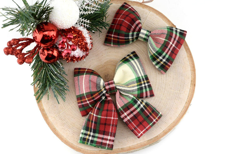 Christmas Plaid Dog Collar Bow ~ Christmas Dog Collar Bow Tie ~ Girly Dog Collar Bow ~ Slide On Bow for Dog Collar ~ Sandy Paws Collar Co®
