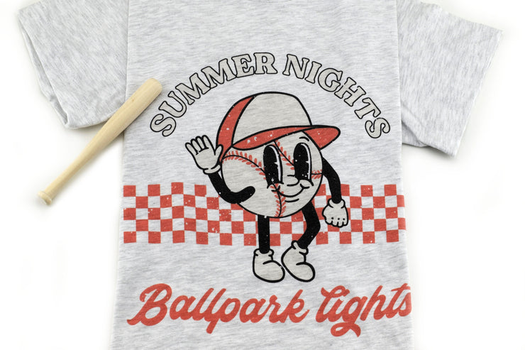 Summer Nights, Ballpark Lights Graphic Tee - Gray