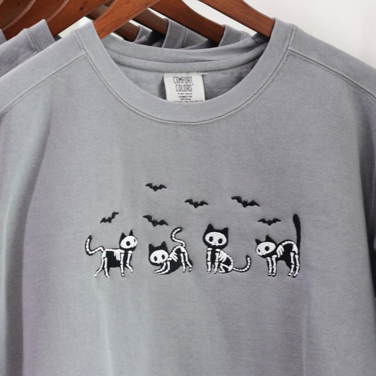 Skele-Cat Embroidered Sweatshirt ~ Halloween Embroidered Sweatshirt ~ Cat Embroidered Sweatshirt ~ Skeleton Sweatshirt ~Sandy Paws Collar Co