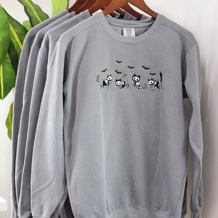 Skele-Cat Embroidered Sweatshirt ~ Halloween Embroidered Sweatshirt ~ Cat Embroidered Sweatshirt ~ Skeleton Sweatshirt ~Sandy Paws Collar Co