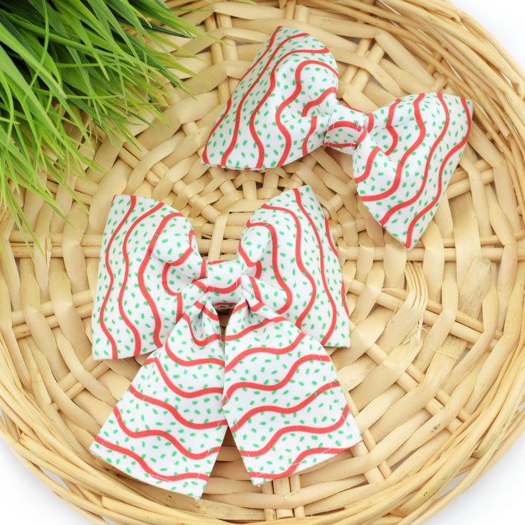 Christmas Tree Cake Dog Collar Bow ~ Christmas Dog Bow Tie ~ Girly Dog Collar Bow ~ Slide On Bow for Dog Collar ~ Sandy Paws Collar Co®