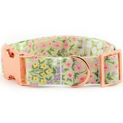 Spring Bulb Dog Collar ~ Sage Green Floral Fabric Dog Collar ~ Custom Engraved Dog Collar ~ Rose Gold Hardware ~ Sandy Paws Collar Co®