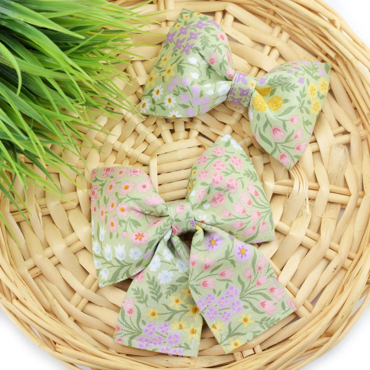 Spring Bulb Dog Collar Bow ~ Spring Embroidered Dog Collar Bow ~ Girly Collar Bow ~ Slide On Bow for Dog Collar ~ Sandy Paws Collar Co®