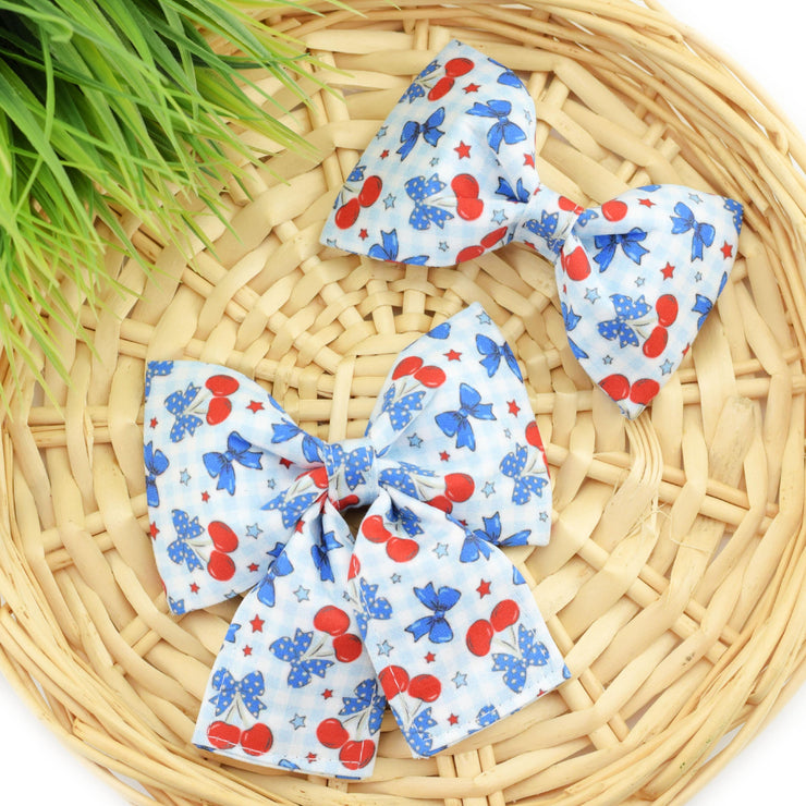 Patriotic Cherries Dog Collar Bow ~ 4th of July Dog Collar Bow ~ Summer Collar Bow ~ Patriotic Slide On Collar Bow ~ Sandy Paws Collar Co®