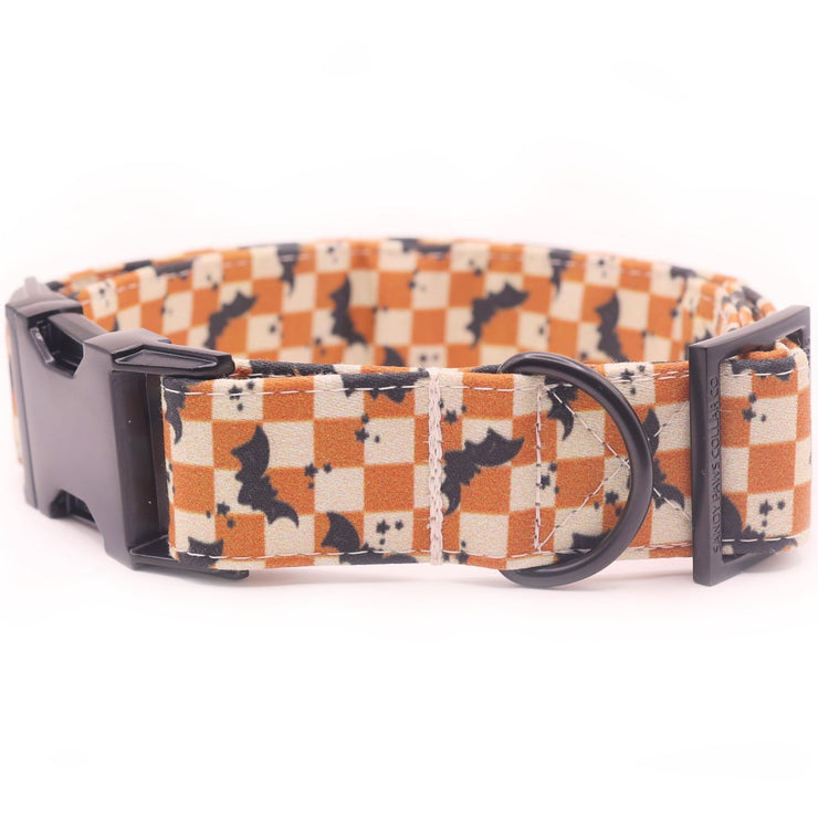 Checked Bat Halloween Dog Collar