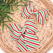 Christmas Striped Dog Collar Bow - Red, Green & White ~ Dog Bow ~ Girly Dog Collar Bow ~ Slide On Bow for Dog Collar ~ Sandy Paws Collar Co®