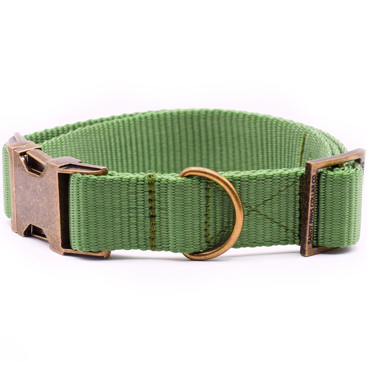 Webbing Dog Collar - Solid Sage Green ~ Solid Nylon Webbing Dog Collar ~ Antique Bronze Metal Hardware ~ Sandy Paws Collar Co