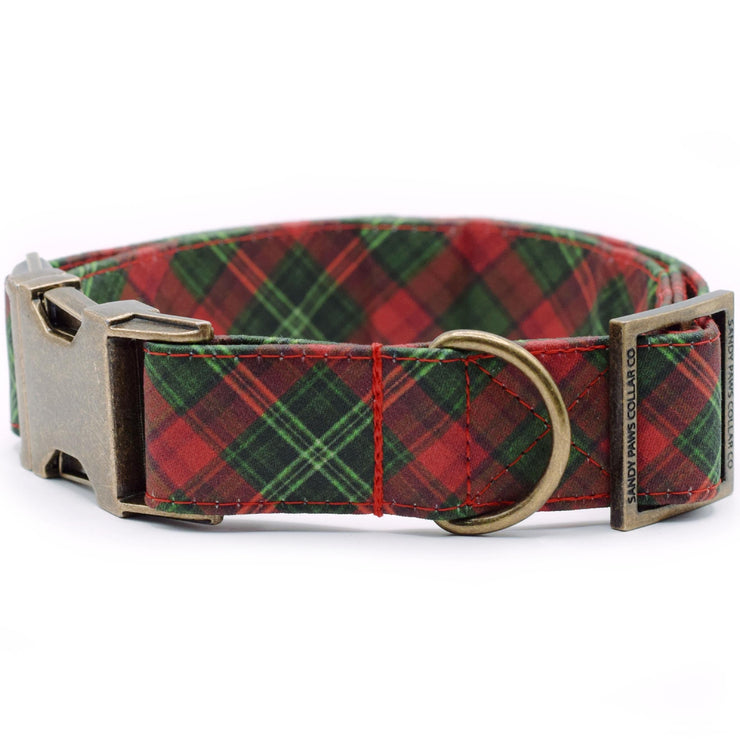 Vintage Christmas Plaid Dog Collar ~ Winter Dog Collar ~ Christmas Plaid Fabric Dog Collar ~ Antique Bronze Hardware ~ Sandy Paws Collar Co®