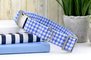 Painted Gingham Dog Collar - Periwinkle & White