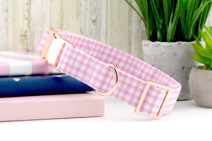 Painted Gingham Dog Collar - Light Pink & White