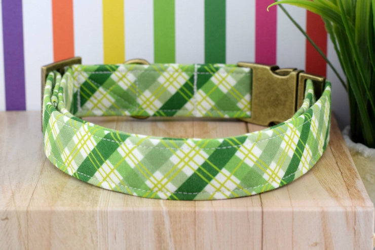 Plaid Dog Collar - Green & White