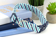 Striped Dog Collar - Navy, Aqua & White