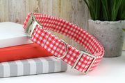 Painted Gingham Dog Collar - Red & White