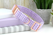 Painted Gingham Dog Collar - Lilac & White