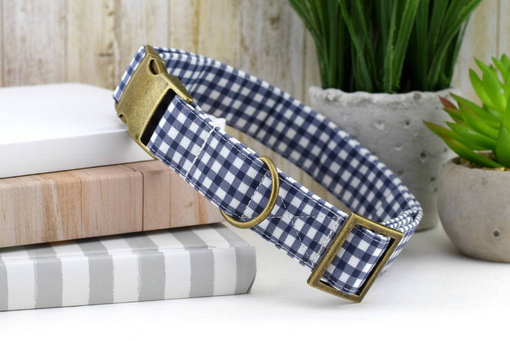 Painted Gingham Dog Collar - Gray & White