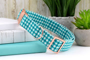 Painted Gingham Dog Collar - Marine Blue & White