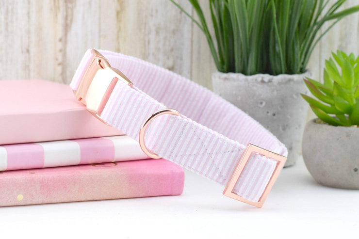 Seersucker Dog Collar - Light Pink & White
