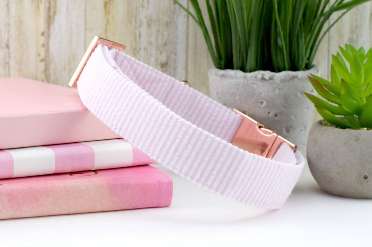 Seersucker Dog Collar - Light Pink & White