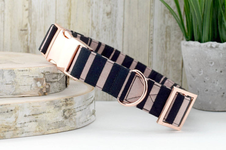 Striped Dog Collar - Black & Rose Gold