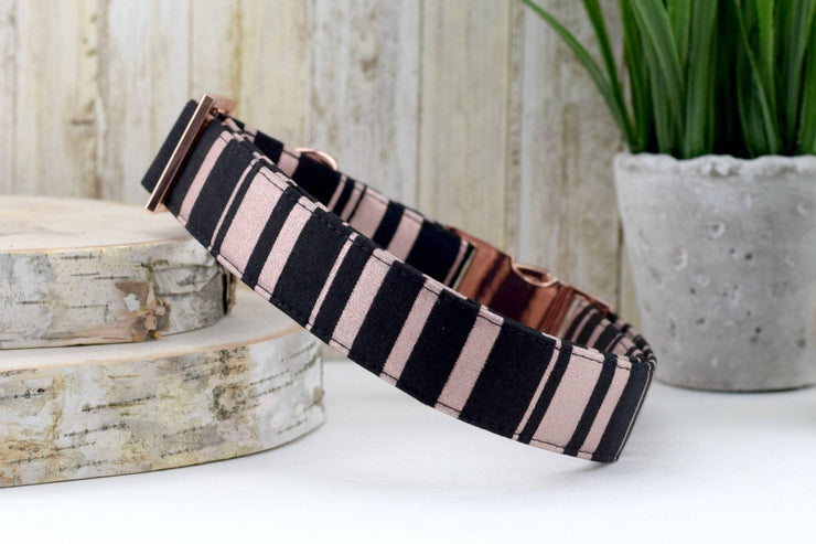 Striped Dog Collar - Black & Rose Gold