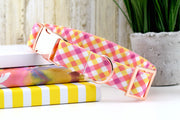 Summer Gingham Dog Collar - Pink ~ Yellow, Coral, Purple ~ Fabric Dog Collar ~ Fashion Collar ~ Rose Gold Hardware ~ Sandy Paws Collar Co