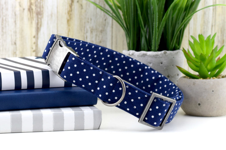 Dog Collar - Swiss Dot in Navy Blue Fashion Dog Collar 