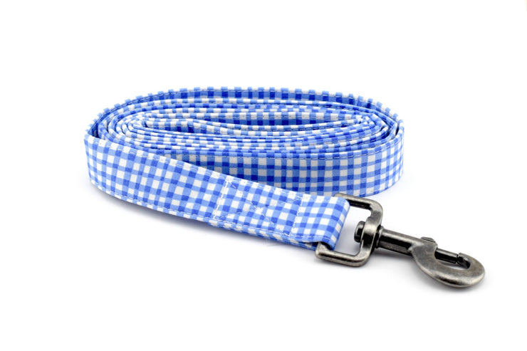 Gingham Fabric Dog Leash - Painted Gingham in Periwinkle Dog Leash 