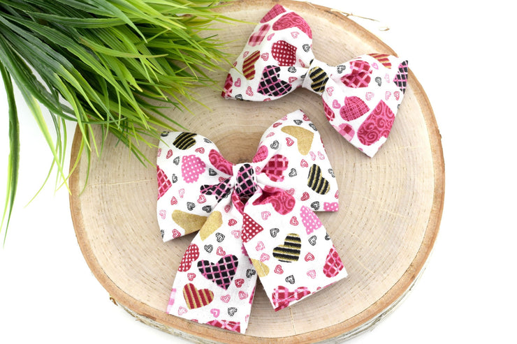 Patterned Heart Dog Collar Bow ~ Valentine's Day Print Bow Tie ~ Girly Dog Collar Bow ~ Slide On Bow for Dog Collar ~ Sandy Paws Collar Co®