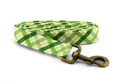 Plaid Dog Leash - Green & White