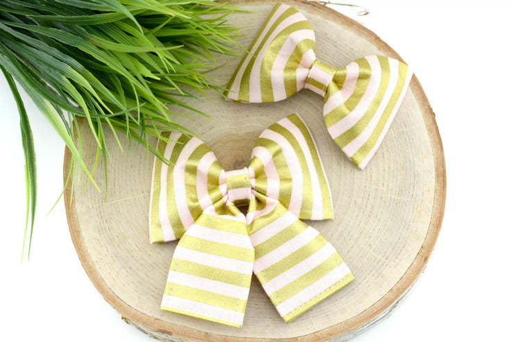 Striped Dog Collar Bow - Yellow Gold & Pink ~ Stripe Print Bow Tie ~ Girly Dog Collar Bow ~ Slide On Dog Collar Bow ~ Sandy Paws Collar Co®