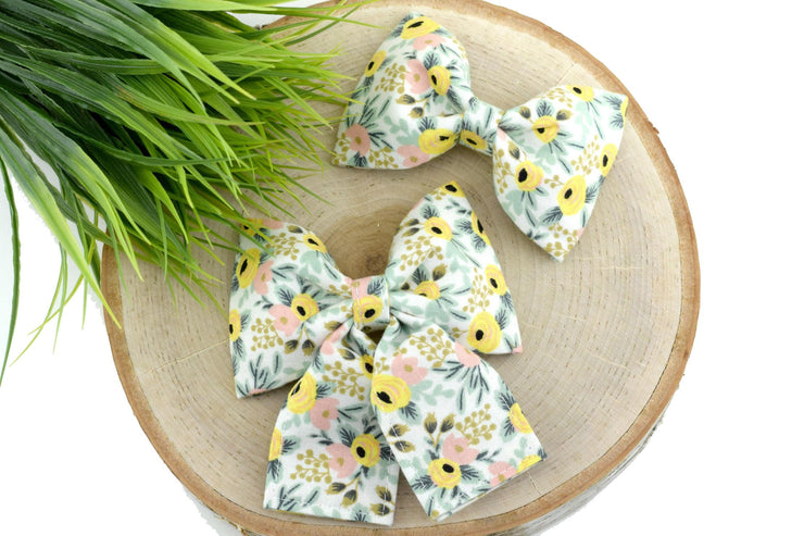 Primavera Rosa Dog Collar Bow - Cream ~ Yellow, Pink, Mint Dog Collar Bow ~ Rifle Paper Co Slide On Dog Collar Bow ~ Sandy Paws Collar Co®