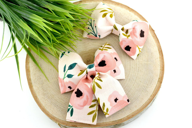 Watercolor Floral Dog Collar Bow ~ Pink Floral Bow Tie ~ Girly Dog Collar Bow ~ Slide On Bow for Dog Collar ~ Sandy Paws Collar Co®