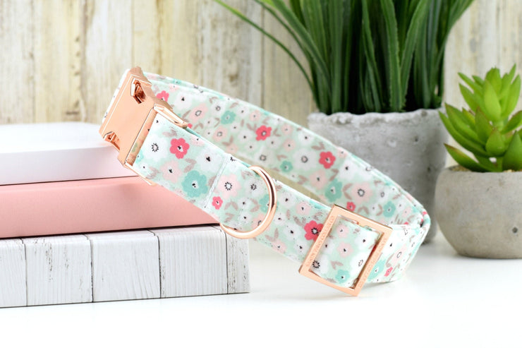 Floral Dog Collar - Mint & Rose Gold