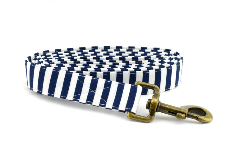 Striped Dog Leash - Navy & White ~ Striped Fabric Dog Leash ~ Fabric Dog Leash ~ Antique Bronze Hardware ~ Sandy Paws Collar Co