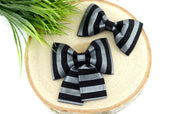 Striped Dog Collar Bow - Black & Gunmetal ~ Metallic Bow Tie ~ Girly Dog Collar Bow ~ Slide On Bow for Dog Collar ~ Sandy Paws Collar Co®