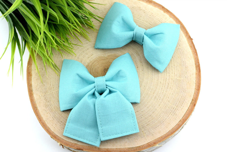 Solid Caribbean Blue Dog Collar Bow ~ Solid Dog Collar Bow Tie ~ Girly Dog Collar Bow ~ Slide On Bow for Collar ~ Sandy Paws Collar Co®