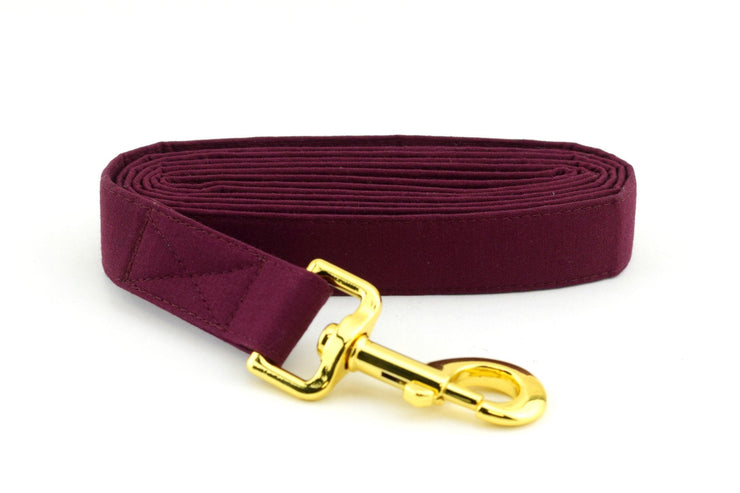 Solid Burgundy Dog Leash ~ Solid Fabric Dog Leash - Fashion Dog Leash ~ Yellow Gold Hardware ~ Sandy Paws Collar Co