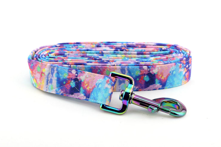 Paint Splatter Dog Leash ~ Rainbow Fabric Dog Leash ~ Fashion Dog Leash ~ Rainbow/Iridescent Hardware ~ Sandy Paws Collar Co