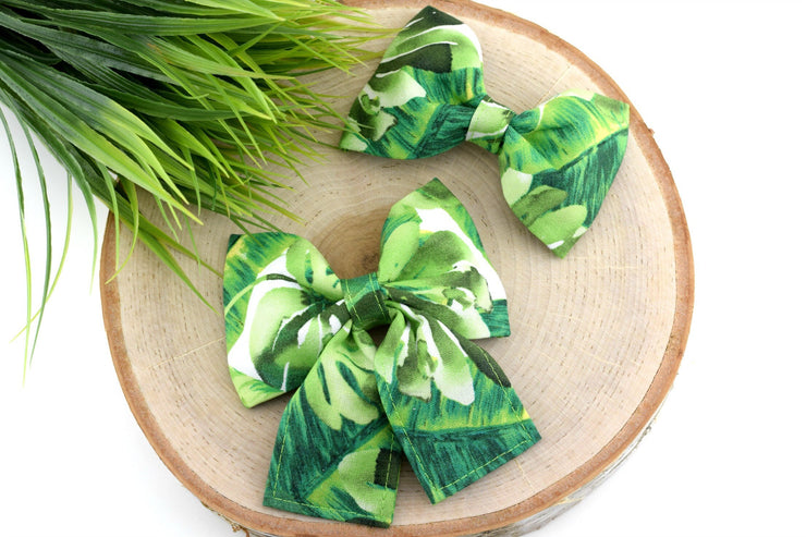 Palm Leaf Dog Collar Bow ~ Tropical Bow Tie ~ Girly Dog Collar Bow ~ Slide On Bow for Dog Collar ~ Sandy Paws Collar Co®