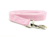 Seersucker Dog Leash - Fuchsia & White ~ Seersucker Fabric Dog Leash ~ Silver Metal Hardware ~ Sandy Paws Collar Co