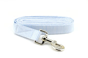 Seersucker Dog Leash - Light Blue & White ~ Seersucker Fabric Dog Leash ~ Silver Metal Hardware ~ Sandy Paws Collar Co