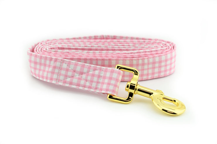Painted Gingham Dog Leash - Light Pink & White ~ Gingham Fabric Dog Leash ~ Fabric Dog Leash ~ Yellow Gold Hardware ~ Sandy Paws Collar Co