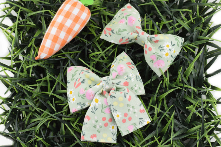 Easter Floral Dog Collar Bow - Sage ~ Spring Dog Collar Bow Tie ~ Girly Dog Collar Bow ~ Slide On Dog Collar Bow ~ Sandy Paws Collar Co®