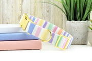 Spring Stripe Dog Collar ~ Pastel Easter Stripe Cotton Fabric Fashion Dog Collar ~ Yellow Gold Metal Hardware ~ Sandy Paws Collar Co