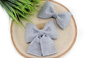 Seersucker Dog Collar Bow - Indigo & White ~ Dog Collar Bow Tie ~ Girly Dog Collar Bow ~ Slide On Dog Collar Bow ~ Sandy Paws Collar Co®
