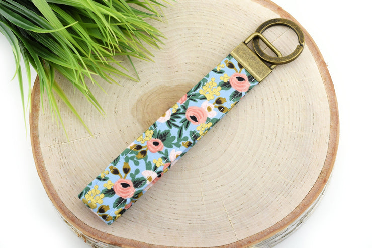 Garden Party Key Fob - Chambray ~ Rifle Paper Co Key Fob ~ Antique Bronze Hardware ~ Sandy Paws Collar Co