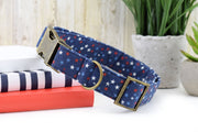 Patriotic Star Dog Collar ~ 4th of July Cotton Fabric Dog Collar ~ Fashion Dog Collar ~ Antique Bronze Metal Hardware ~ Sandy Paws Collar Co