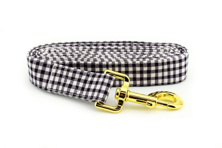 Painted Gingham Dog Leash - Black & White ~ Fabric Dog Leash ~ Fashion Dog Leash ~ Yellow Gold Hardware ~ Sandy Paws Collar Co